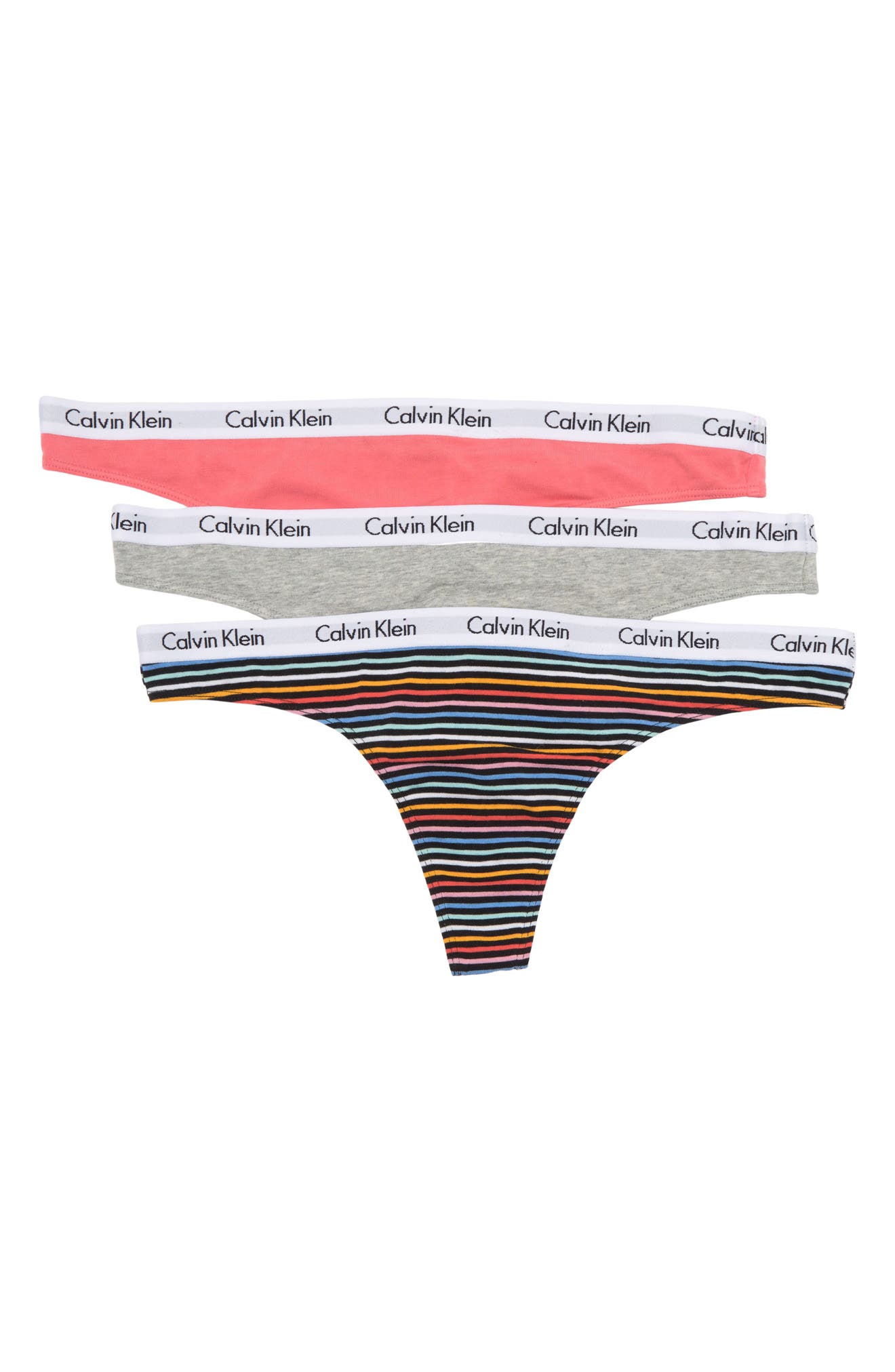 Calvin Klein Underwear Carousel 3 Pack Thong in Stripe Charm, Grey