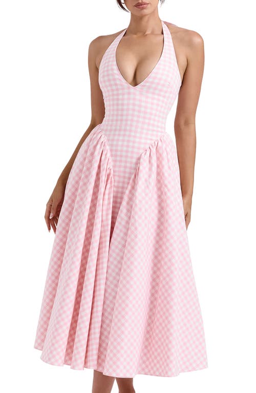 Shop House Of Cb Marilyn Gingham Halter Midi Sundress In Rose Shadow