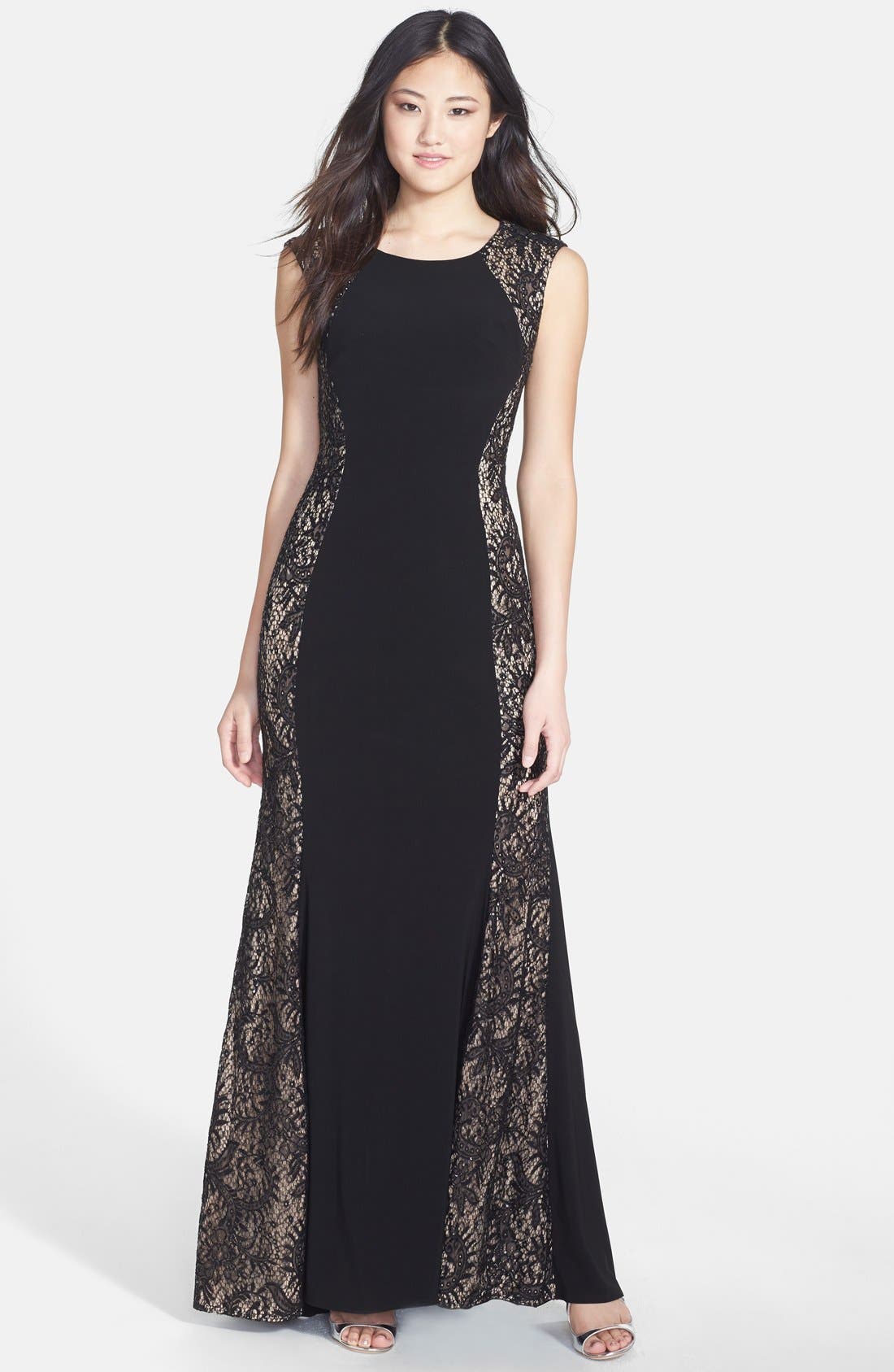 Xscape Sequin Lace Panel Jersey ALine Gown Nordstrom