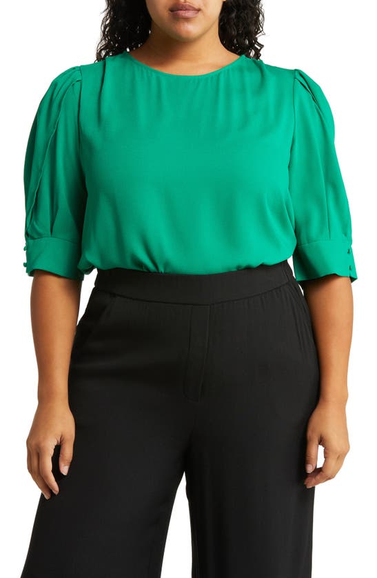 Halogen Pleat Sleeve Top In Green Genius
