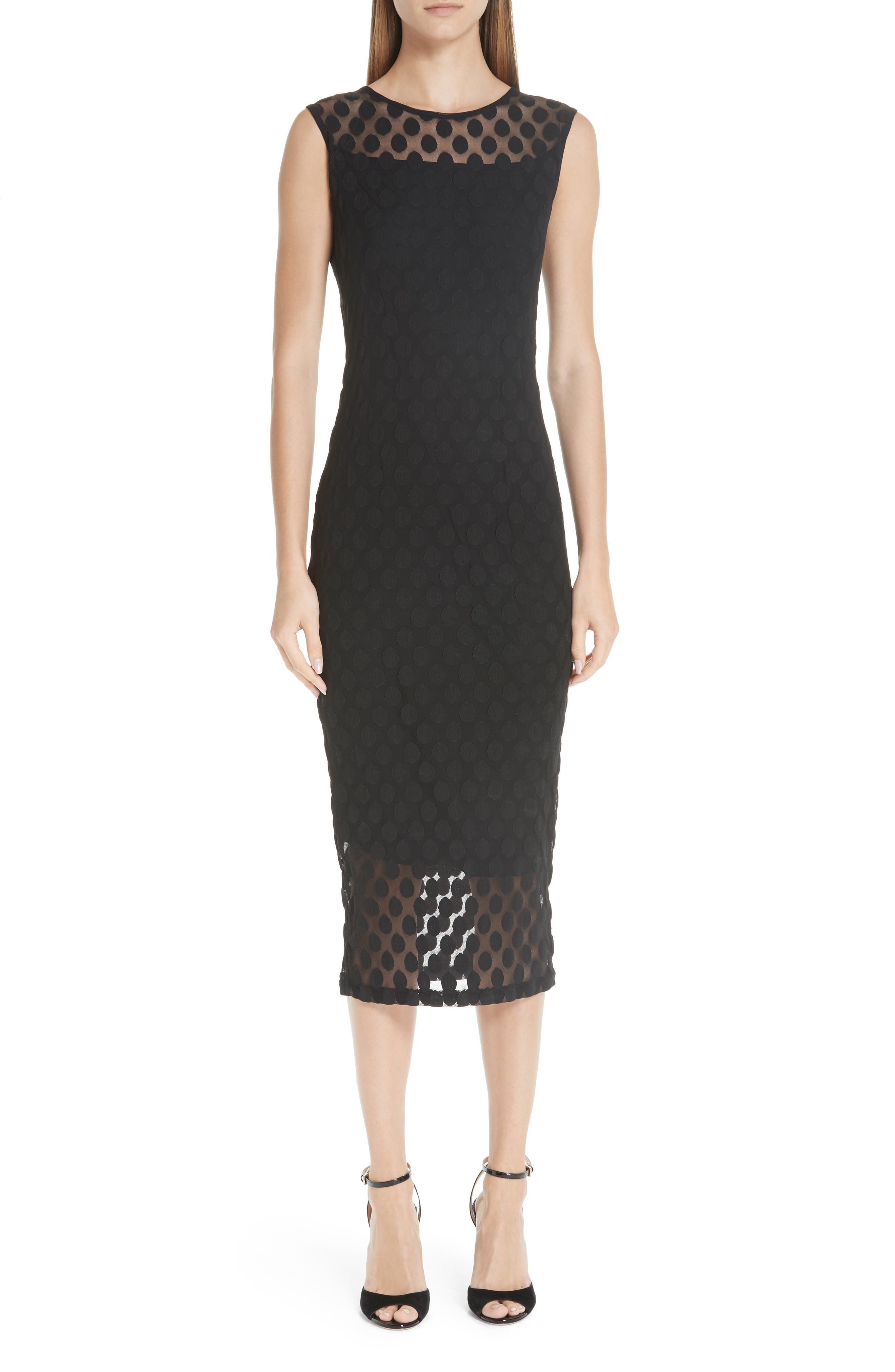 Fuzzi Dot Tulle Pencil Dress, Black