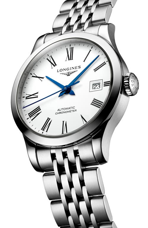 Longines Women's Swiss Automatic Chronometer Record Stainless Steel Bracelet Watch 30mm In Silver/white/silver