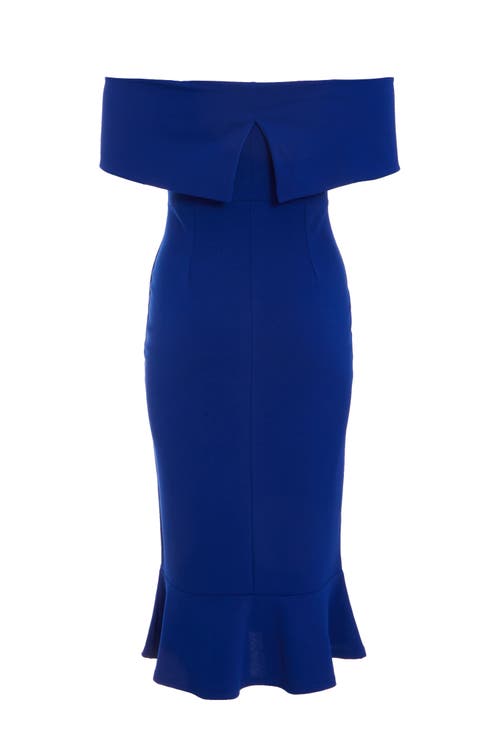 Quiz Bardot Midi Dress With Frilled Hem In Royal Blue