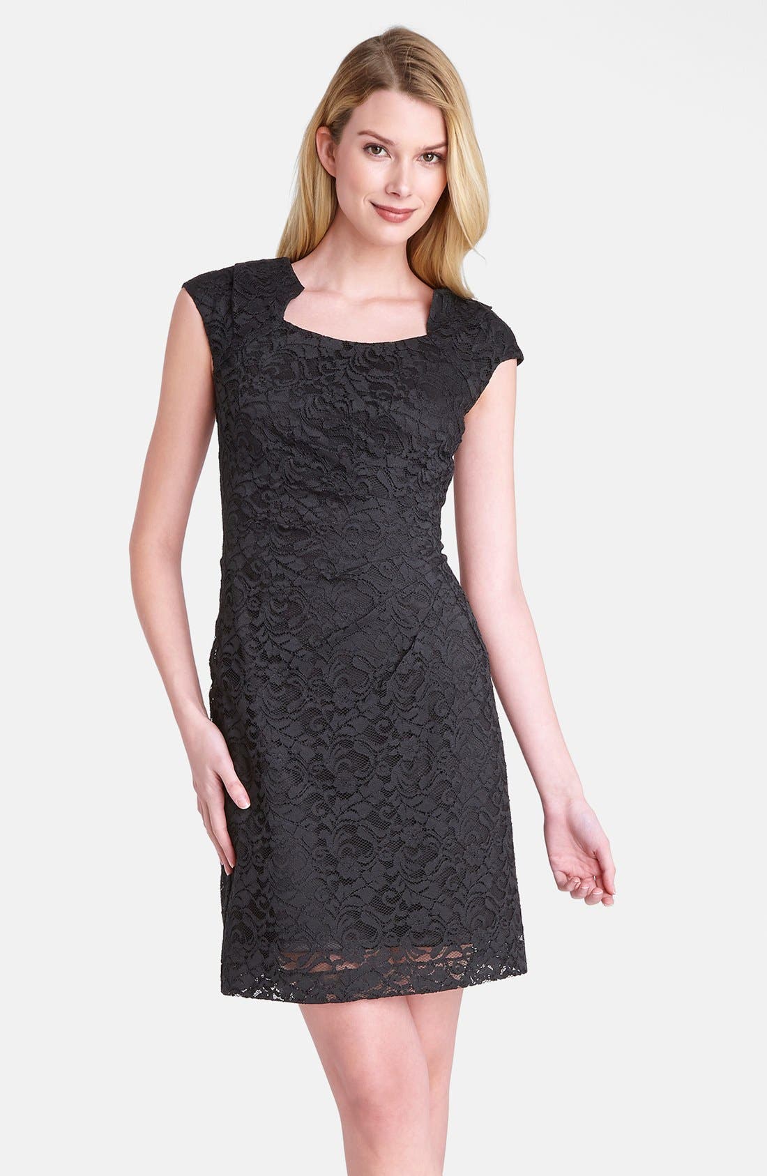 Tahari Side Pleat Lace Sheath Dress (Petite) Nordstrom