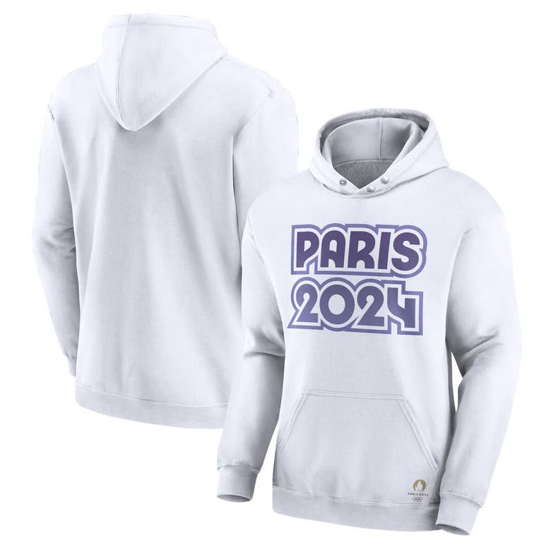 Shop Fanatics Branded White Paris 2024 Summer Olympics Bold Outline Fleece Pullover Hoodie