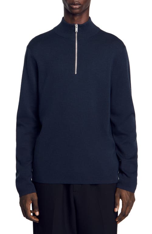 Shop Sandro Wool Sweater With Zip Collar In Blue Prusse