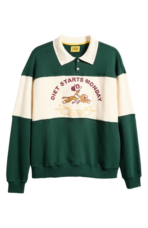 Shop Diet Starts Monday Cheetah Embroidered Colorblock Cotton Graphic Rugby Shirt In Green