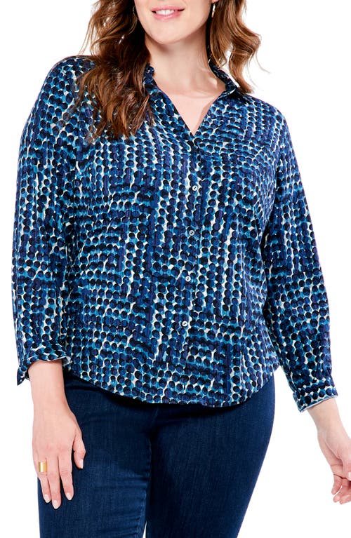 NIC+ZOE Good Vibes Button-Up Blouse in Blue Multi