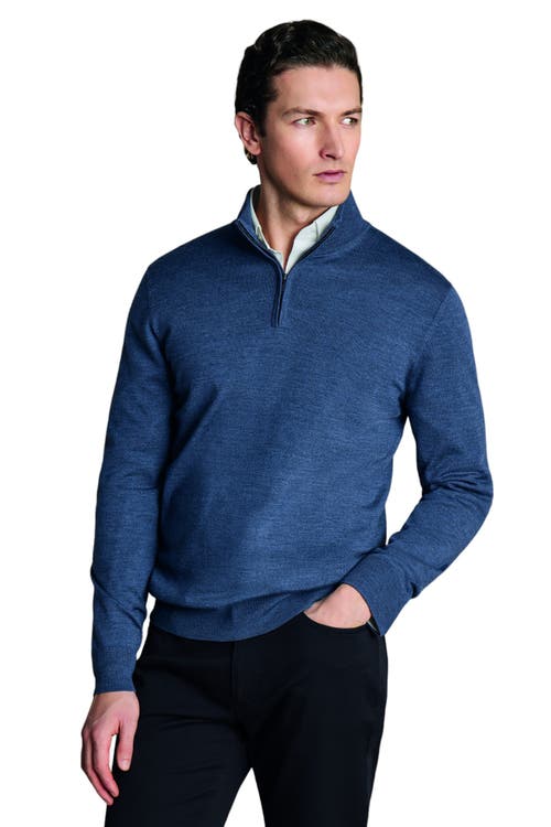 Charles Tyrwhitt Merino Zip Neck Sweater In Blue