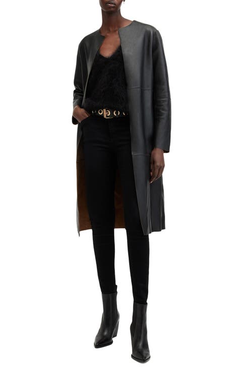 Reversible Leather & Suede Long Jacket