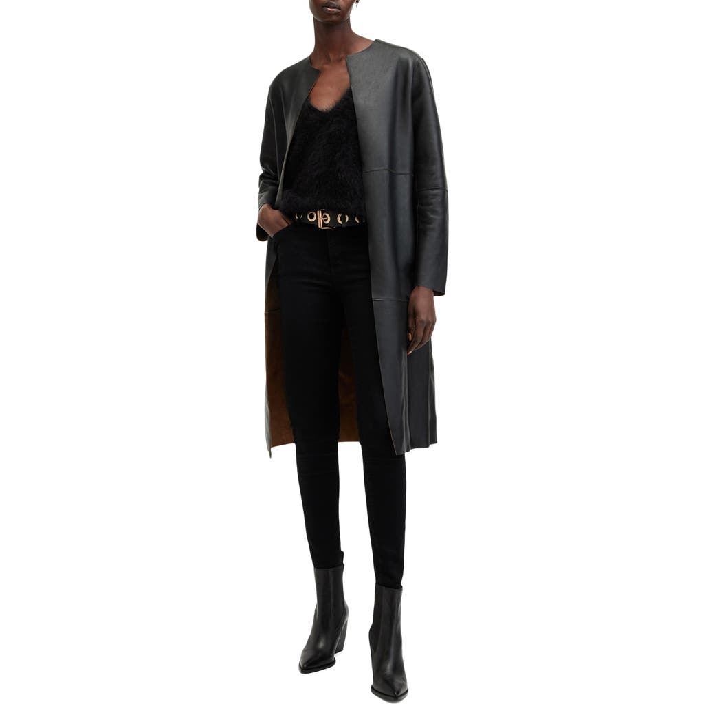 Allsaints Selby 2-in-1 Reversible Suede Mac Coat In Brown/black