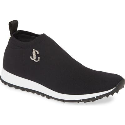 Jimmy Choo Norway Crystal Logo Knit Sneaker, Black