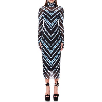 Afrm Shailene Long Sleeve Print Mesh Dress, Blue