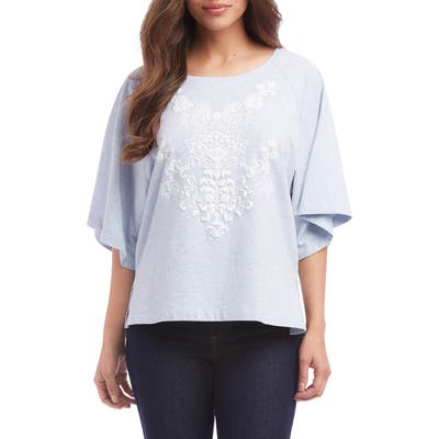 Karen Kane Embroidered Flutter Sleeve Top, Blue