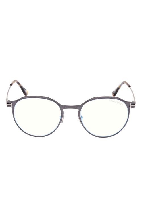 TOM FORD 52mm Round Blue Light Blocking Glasses in Matte Dark Ruthenium at Nordstrom