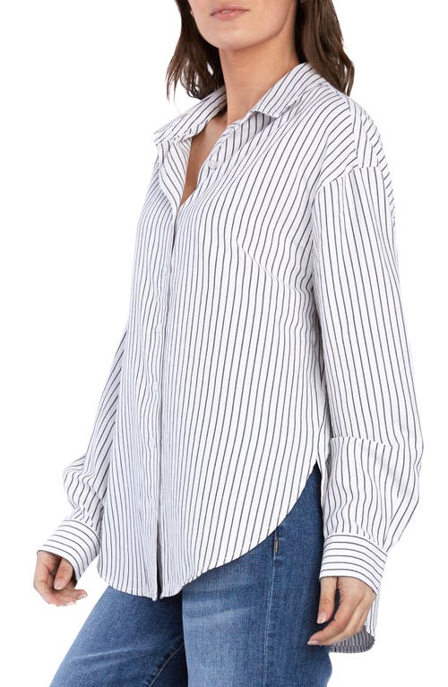 Shop Wash Lab Denim Slick Stripe Cotton Blend Button-up Shirt In Black Stripes