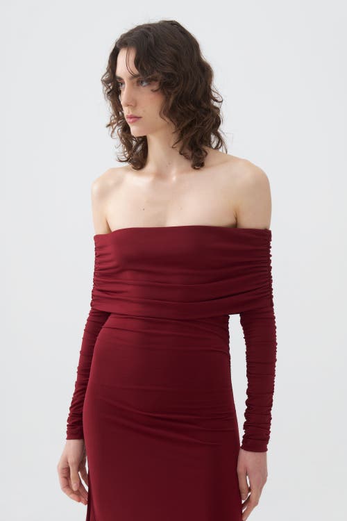 Shop Nocturne Off-the-shoulder Maxi Dress In Burgundy