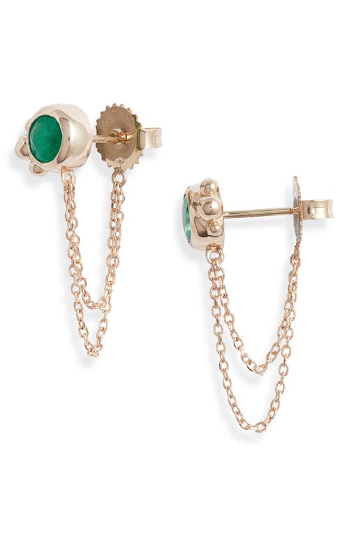 Anzie Bonheur Emerald Chain Stud Earrings In Yellow Gold/green