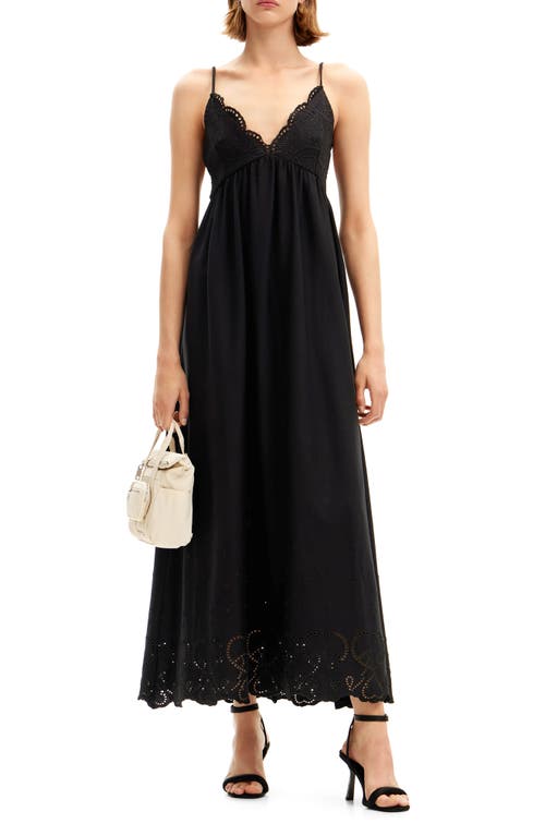 Desigual Temis Eyelet Trim A-Line Dress Black at Nordstrom,