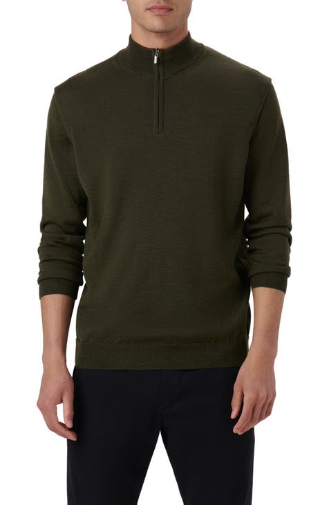 Unisex Half Zip Merino Wool Sweater Green Marl