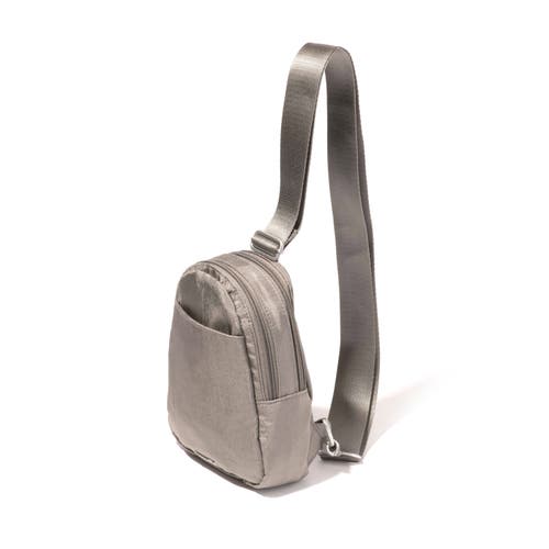Baggallini Double Zip Mini Sling Bag In Sterling Shimmer