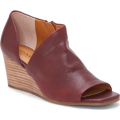 Lucky Brand Tylera Open Toe Wedge Bootie, Red