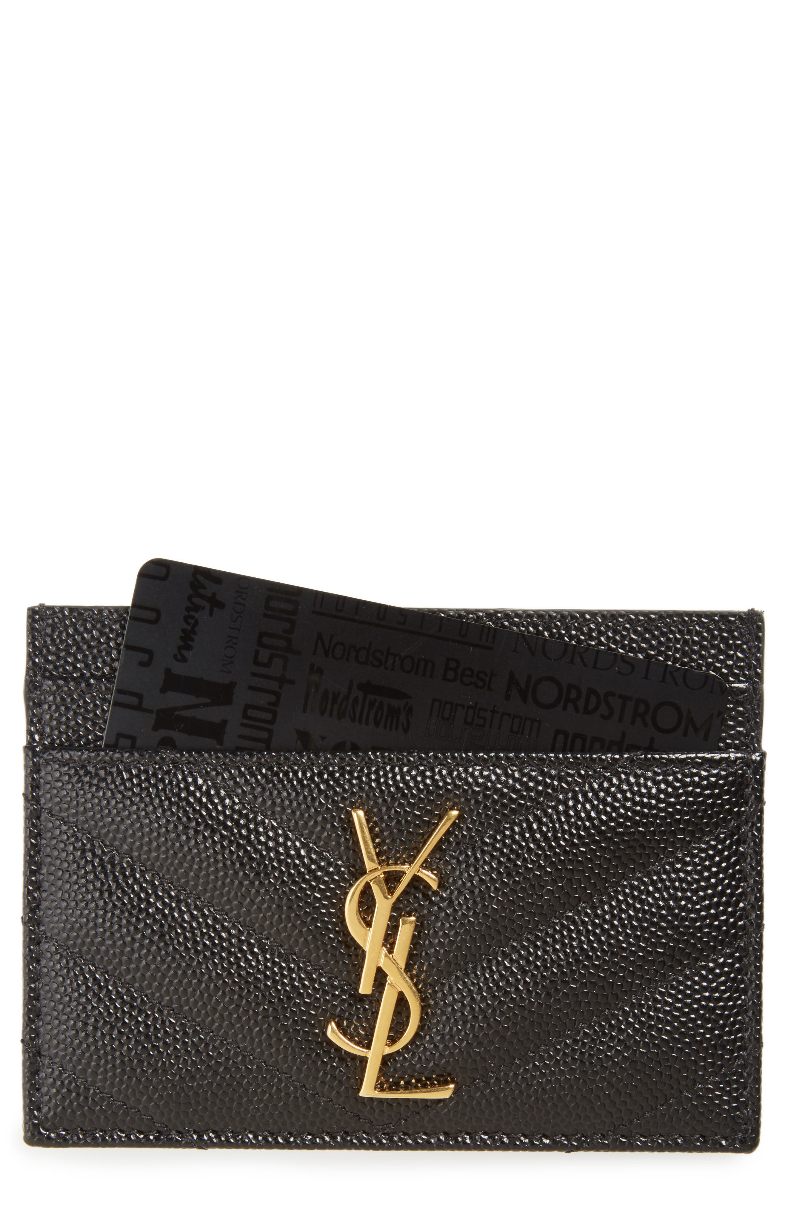 Saint Laurent Monogram Quilted Leather Credit Card Case in Nero at Nordstrom