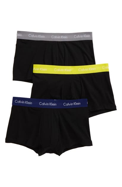 Calvin Klein 3-pack Stretch Cotton Low Rise Trunks In Flame/ Stripe/ Corsair