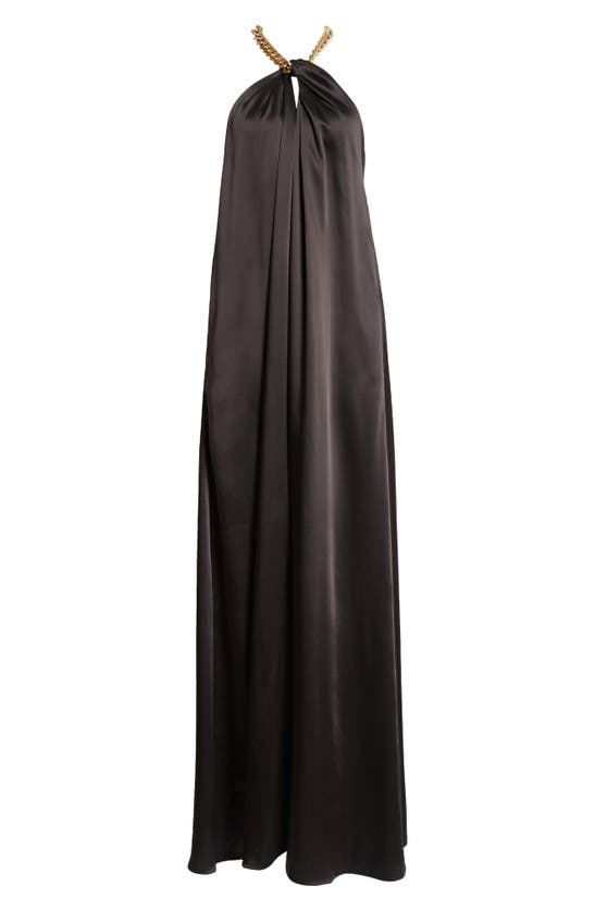 Shop Stella Mccartney Chain Crossover Halter Satin Gown In Black
