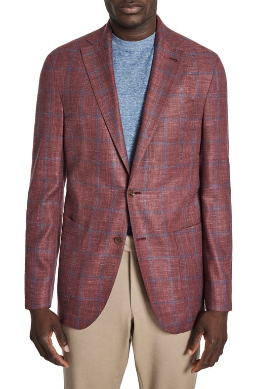 Hampton Windowpane Stretch Slub Wool & Silk Blend Sport Coat in Berry