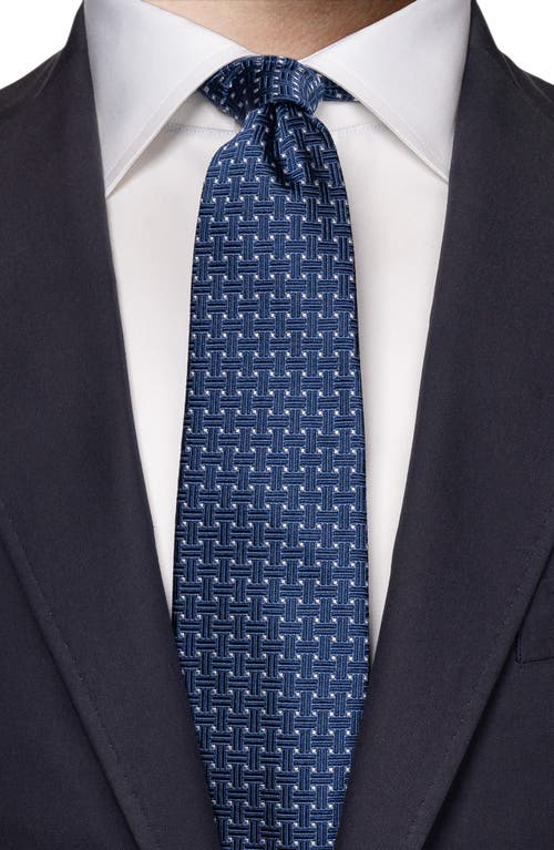 Shop Eton Basket Weave Silk Tie In Navy