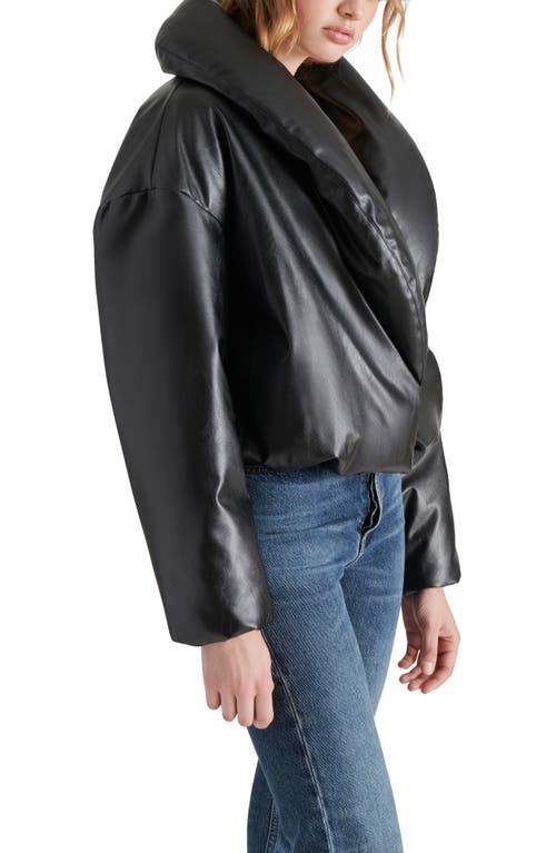 Shop Steve Madden Evy Faux Leather Puffer Coat In Black