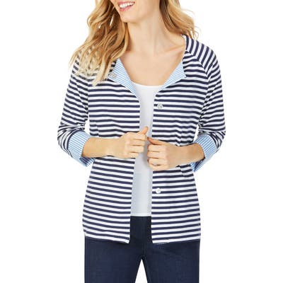 Foxcroft Stefania In Stripe Mixed Media Top, Blue