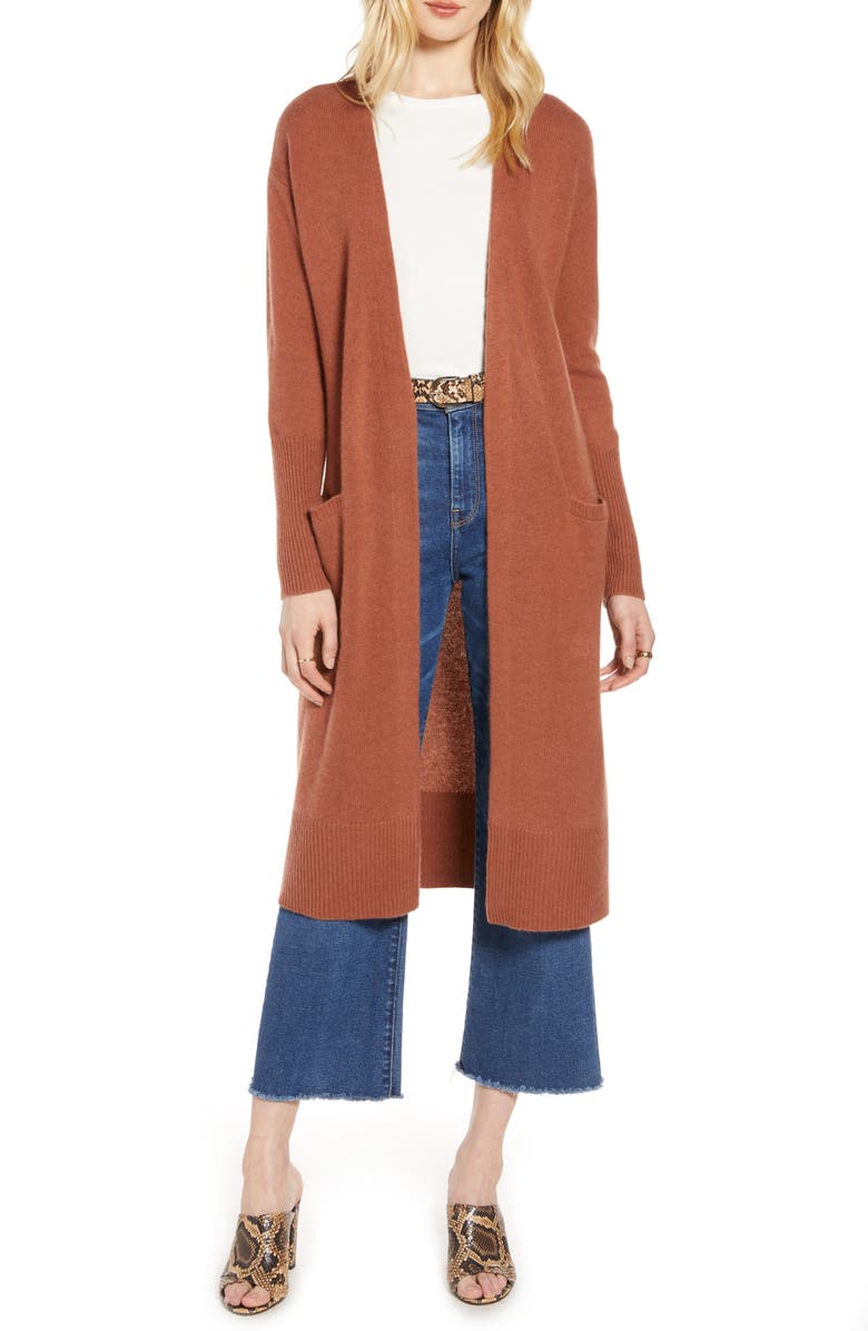 HALOGEN<SUP>Â®</SUP> Wool & Cashmere Long Cardigan, Main, color, RUST SEQUOIA