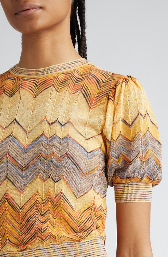 Shop Ulla Johnson Priscilla Chevron Puff Sleeve Knit Crop Top In Sunrise