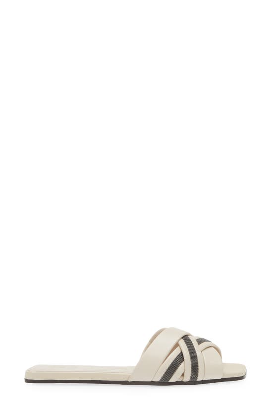 Shop Brunello Cucinelli Monili Woven Slide Sandal In Ivory/ Black