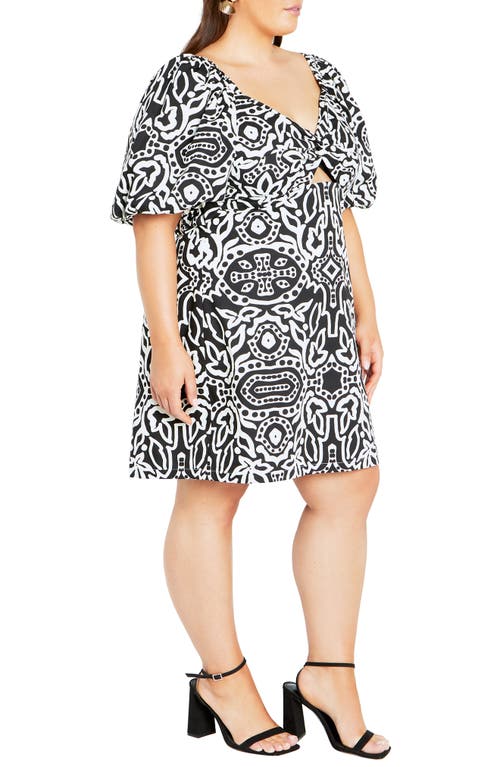 Shop City Chic Amari Puff Sleeve Cutout Cotton Dress In Blk Amari