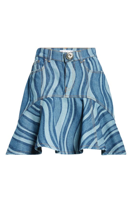 Shop Area Sunray Stripe Ruffle Hem Denim Miniskirt In Indigo Multi