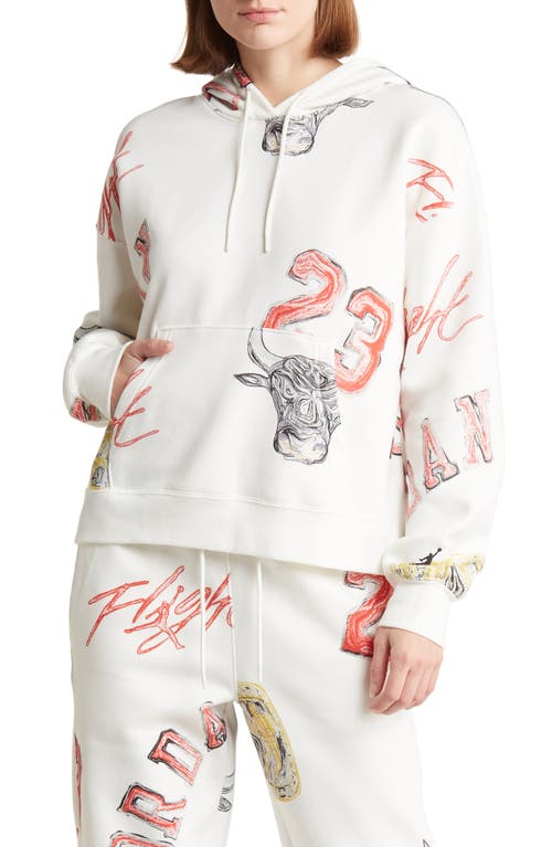 Shop Jordan Brooklyn Print Fleece Hoodie In Sail/black