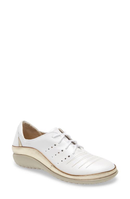 Shop Naot 'kumara' Flat In White Pearl/gold Leather