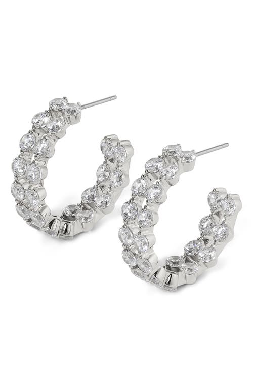 Nadri Cassi Cubic Zirconia Double Row Small Hoop Earrings In Rhodium