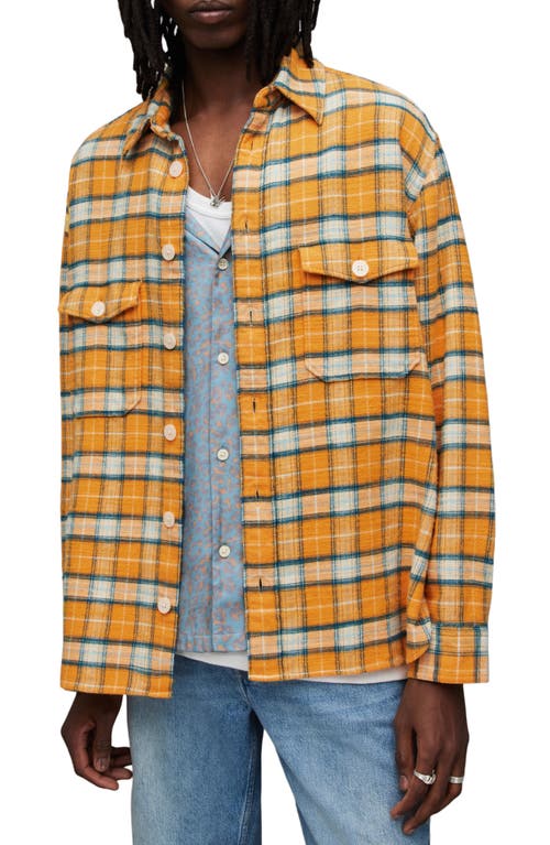 AllSaints Reverb Plaid Flannel Button-Up Shirt Lemon Yellow at Nordstrom,