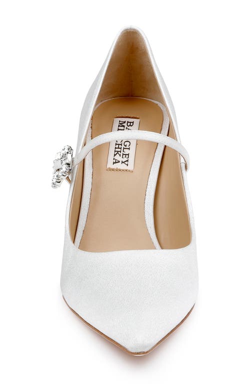 Shop Badgley Mischka Collection Antonia Pointed Toe Mary Jane Pump In White Crepe