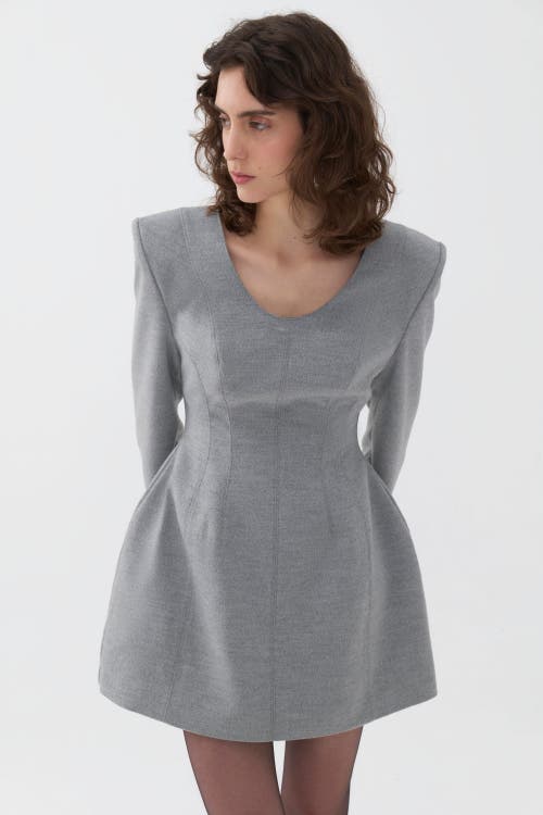 Shop Nocturne Padded Shoulder Long Sleeve Minidress In Grey