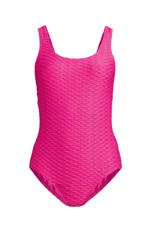 Shop Lands' End Plus Size Chlorine Resistant Texture High Leg Soft Cup Tugless One Piece Swimsuit In Prism Pink