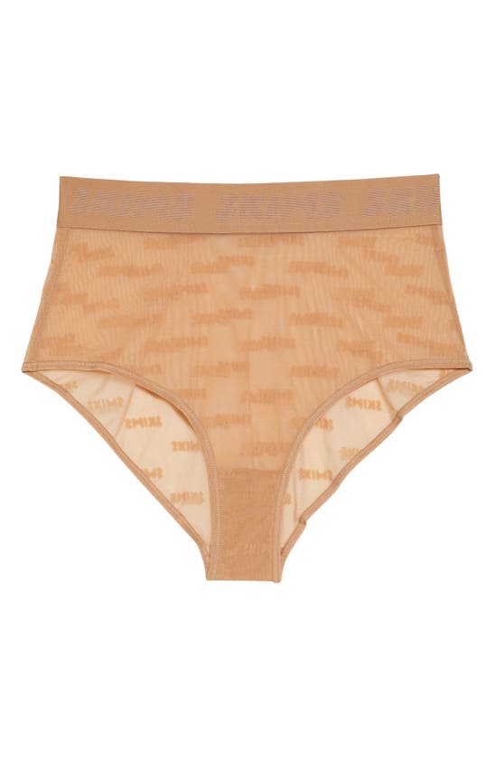 SKIMS Beige After Hours Flocked Logo High Waist Mesh Panty Briefs