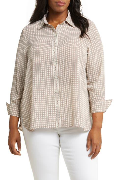 Circle Stripe Long Sleeve Button-Up Shirt (Plus)
