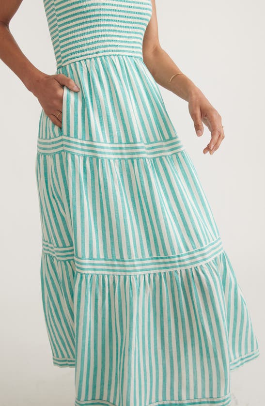 MARINE LAYER MARINE LAYER SELENE STRIPE SMOCKED TIERED MIDI SUNDRESS