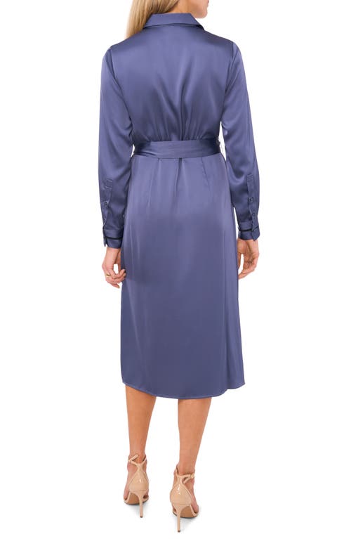 Shop Halogenr Halogen(r) Long Sleeve Satin Belted Shirtdress In Vintage Indigo Purple