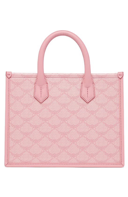 Shop Mcm Lauretos Coated Canvas Tote In Silver Pink